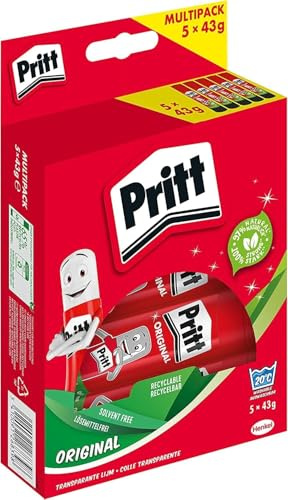 Pritt Colla Stick 5 x 43 gr, Colla per Bambini Sicura e Affidabile, Adesivo per Lavoretti e Fai da te, con una Tenuta Forte per Uso Scuola e Ufficio, 10 Stick x 43 gr