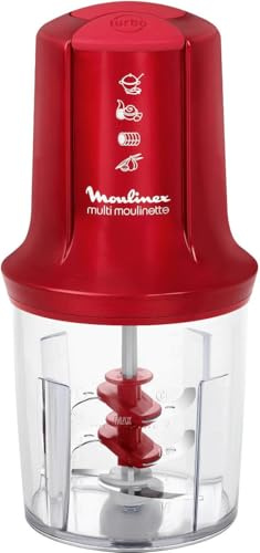 Moulinex Multi Moulinette Hachoir électrique, 500 W, 500 ml, Émince, Hache, Mixe, 6 lames, 2 vitesses, Facile à utiliser, Compatible lave-vaisselle, Rouge, AT714G32