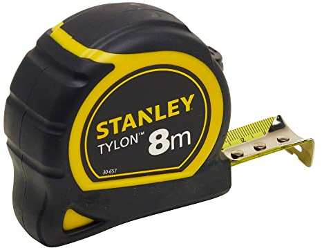 Stanley 1-30-657 - mètre Tylon Bi matière 8m x 25mm - Ruban Anti-Corrosion - Boitier Bi-matière - Blocage du Ruban - Crochet 3 Rivets - Position du Zéro Réel - Classe Ii - Crochet pour Ceinture