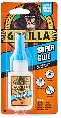 Gorilla Super Glue, 15g – All Purpose, Impact Tough & Fast Setting with Anti-Clog Cap Ideal for Metal, Ceramics, Leather & More