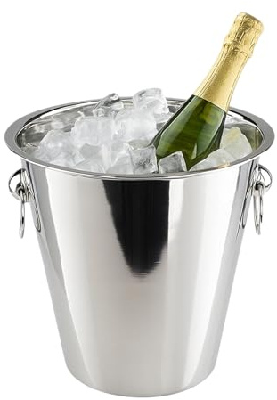 Chabrias 5 Litre Polished Stainless Steel Champagne & Wine Ice Bucket – Durable Double-Wall Drinks Cooler with Carry Handles | Professional Bar & Home Entertaining Bucket
