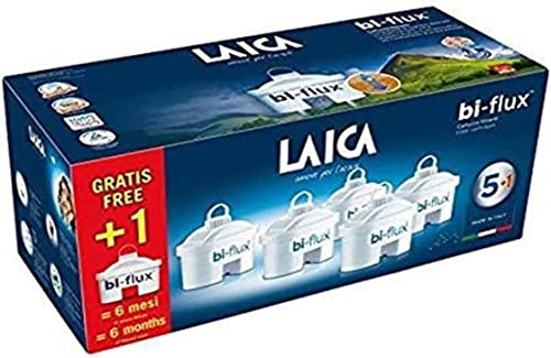 LAICA bi-flux® Filtro per Acqua – Preserva i Sali Minerali Utili all'Organismo e Riduce Cloro e Calcare - 6 Mesi di Acqua Buona e Filtrata (6 Filtri x 150L) - Made in Italy