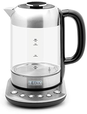 Haden Richmond Kettle – Electric Variable Temperature Fast Boil Kettle, 3000W, 1.7Litre, Brushed Stainless-Steel & Glass