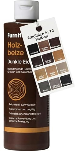 Furniture Clinic Wood Stain (Dark Oak) – Fast Drying, Highly Concentrated, and Easy-to-Apply Wood Stain for All Indoor & Outdoor Wood – Water Based & Non-Toxic – 250ml