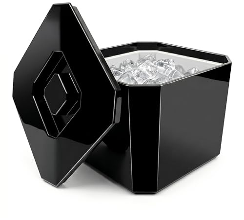 Chabrias Ltd 6L Black Octagonal Insulated Ice Bucket with Lid & Drainage Liner – UK Made - Double Wall BPA-Free Plastic Ice Bucket for Parties, Bars, BBQs, Home Bar & Garden Drinks Cooler - UK Made