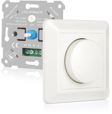 VIPMOON Variateur de Lumiere LED 5-200W, Interrupteur Variateur Dimmable LED 220V-240V, Variateur LED Rotatif pour lampes LED dimmables,incandescentes, halogènes. Silencieux et économe en