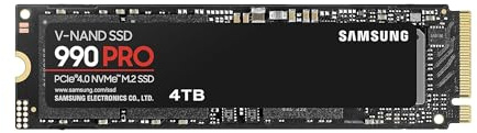 Samsung 990 PRO NVMe M.2 SSD, 4 TB, PCIe 4.0, 7,450 MB/s read, 6,900 MB/s write, Internal SSD, For gaming and video editing, MZ-V9P4T0BW