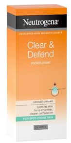 Neutrogena Clear and Defend Moisturiser 50 ml, Oil-Free Daily Face Cream for Spot-Prone Skin, with Purifying 0.5% Salicylic Acid to Help Prevent Breakouts for Smoother, Softer & Clearer Skin