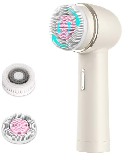 MYCARBON Spazzola Pulizia Viso Elettrica Ricaricabile 2500mAh Microcircolazione Bidirezionale Impermeabile IPX7 Attrezzi Spazzola Viso Rotante Cura del Viso per Tutte Pelli con Testine di Ricambio