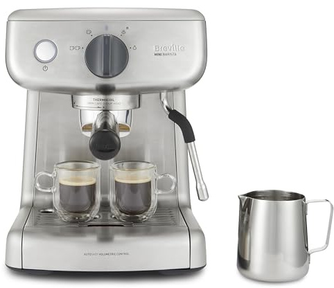 Breville Barista Mini VCF125 Espresso, Latte, Cappuccino Coffee Machine - 1300W, 15 Bar Pump, 2L Tank, Milk Frother, Stainless Steel