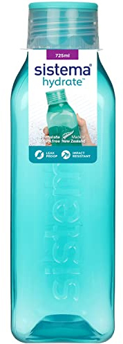 Sistema Bouteille d'eau carrée | 725 ml | Bouteille d'eau sans BPA | Bouchon étanche | Bords antidérapants | Coloris assortis