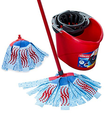Vileda SuperMocio 3Action XL Mop & Bucket Set with Torsion Wringer | Deep‑Cleaning 3 Power Zones Remove Stubborn Dirt | XL Mop Head with Advanced Microfibre Technology | Includes Additional Refill