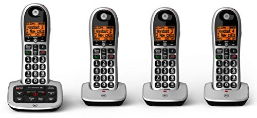 BT 4600 Big Button Advanced Call Blocker Home Phone with Answer Machine, Quad Handset Pack - Silver/Grey
