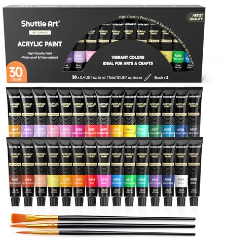 Shuttle Art Acrylic Paint Set, 30 x12ml Tubes Craft Paints for Children, Acrylic Paint Kit for Clay, Model, Poster, Rock Painting, Paints for Kids Adults Beginner Painting on Canvas Wood Model Fabric