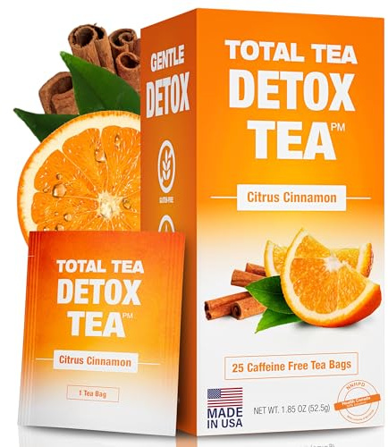 Total Tea Slimming Detox Tea Caffeine Free, Herbal Blend with Chamomile, Hibiscus and Ginger Root for Colon Cleanse Weight Management Drinks – Natural Citrus&Cinnamon for Digestive Health (25 Bags)