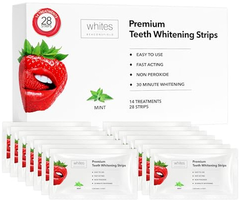 Whites Beaconsfield Teeth Whitening Strips (28 pcs / 14-Day Treatment) - Peroxide Free, Enamel-Safe, Removes Stains