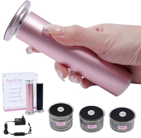 AprElm E1 - Rapeuse Pieds électrique Professionnelle 12 cm - avec 120 Disques Abrasifs et Vitesse Variable - Pour Pedicure et Soin des Pieds à Domicile - Rose