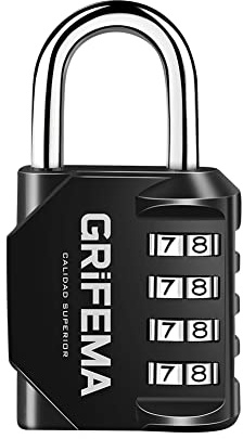 GRIFEMA Combination Padlocks with 4 Digit Code, Locker Padlock Outdoor Heavy Duty Weatherproof for School Gym Locker cabinet, Garage, Gate, Shed GA1001-1 (1 PACK), Black
