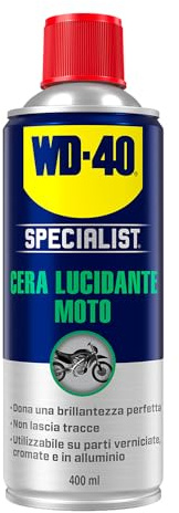 WD-40 - Specialist - Cera Lucidante Moto - Estrema Brillantezza - Con cera Carnauba e cera d’api - Non lascia residui - Per scarichi, parti verniciate o in metallo, alluminio e cromo - Spray 400ml