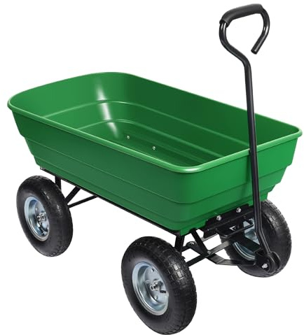 Wiltec Chariot de Jardin à Main – 1170 x 575 x 620 mm – Volume 125 L – Capacité de Charge 350 kg – avec Benne basculante et 4 Roues – Remorque Brouette jardinerie