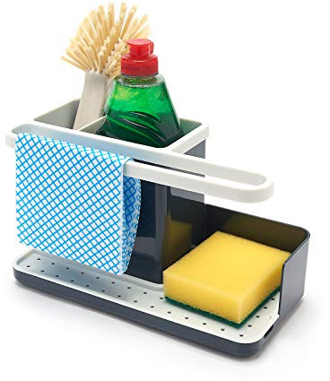 simplywire – Sink Tidy/Caddy – Kitchen Sink Organiser – Removable Drip Tray – Non-Slip - Dark Grey & White