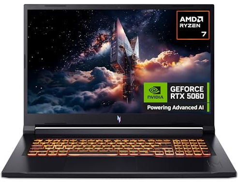 Acer Nitro V17 AI ANV17-41 Gaming Laptop - AMD Ryzen 7 260, 16GB, 1TB SSD, NVIDIA GeForce RTX 5060, 17.3" QHD 165Hz, Windows 11, Black