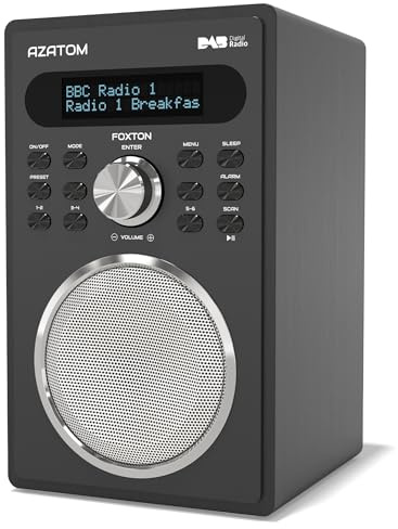 DAB/DAB+ & FM Digital Radio | Simple Controls | Dual Alarms & Sleep Timer | Mains Powered | Bluetooth | USB Device Charging | Perfect for Home, Office or Outdoors | AZATOM Foxton FX2 (Black)