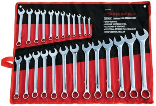 Neilsen 25-Piece Metric Combination Spanner Set, 6-32mm, Fully Polished Chrome Vanadium Steel, CT0441