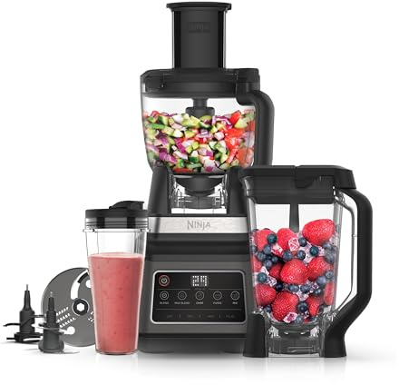 Ninja 3-in-1 Food Processor & Blender with 5 Automatic Programs: Blend, Max Blend, Chop, Mix, Puree, 1.8L Bowl, 2.1L Jug, 700ml Cup, 1200W, Dishwasher Safe Parts, Auto-iQ, Black BN800UK