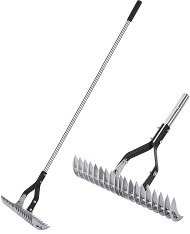 YEELOR Thatch Rake - 15-Inch Wide Adjustable Handle Thatching Rakes, Adjustable Rake Head Weed Tool, Weed rake for Removing Dead Grass, Combing Lawn & Aerating Garden Soil