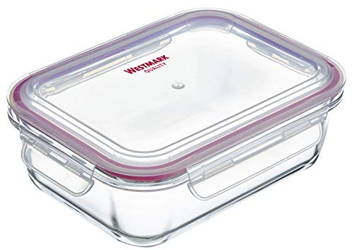 Westmark Boîte de Conservation en Verre 370 ml Rouge Transparent Hermétique Congélation Micro-ondes Four
