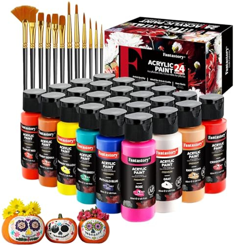 fantastory Acrylic Paint Set 24 Colors (2 oz / 60ml Each), Non Toxic, Non Fading, Waterproof, Acrylic Paint Kit for Artwork & DIY Projects on Canvas, Wood, Glass, Clay, Ceramic [Professional Series]