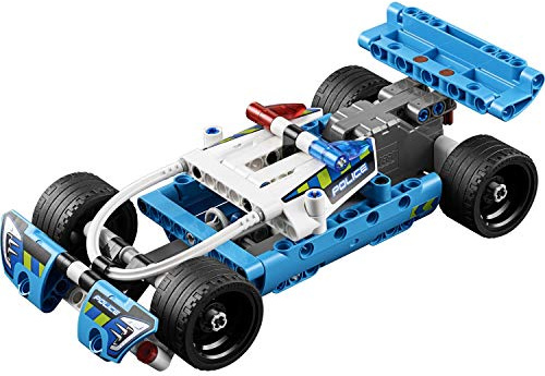 LEGO Technic 42091 Police Pursuit Toy Car - Blue, White, Black, Red/Blue Beacons, Pull-Back Motor, 120 Pieces, Ages 7+