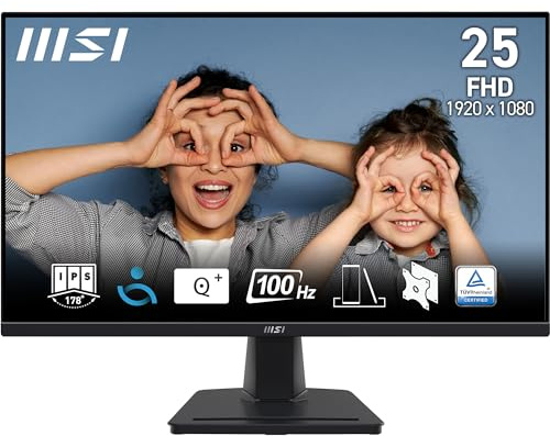 MSI PRO MP252 24.5 Inch Full HD Office Monitor - 1920 x 1080 IPS Panel, 100 Hz, Eye-Friendly Screen, Built-in Speakers, Tilt-Adjustable - HDM 2.0b, DisplayPort 1.4a