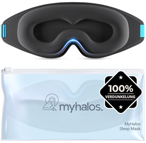 MyHalos® 100% Blackout Sleep Masks for Women & Men - Zero Eye Pressure Eye Mask for Sleeping -Our Halo Sleep Mask Includes a Storage Pouch- Black Eye Mask for Travel or Blindfold