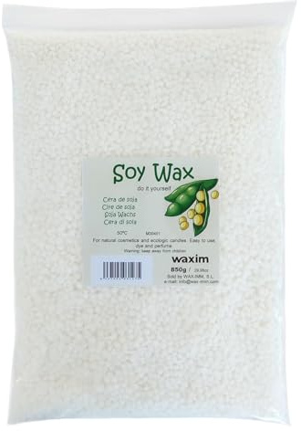 WAXIM Cire de Soja pour Bougie en Perles | Cire Bougie Soja & Soy Wax pour Faire des Bougies Maison 850 g | Base pour Contenants | Fusion Homogène et Combustion Propre DIY