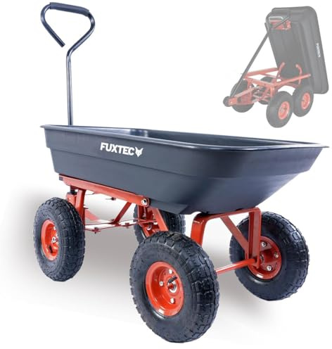 Chariot à Benne basculante FUXTEC FX-KW2175 Charge utile Max. 300 kg, Charge basculée Max. 150 kg, Chariot de Transport, de Jardin 4 Grandes Roues pneumatiques.