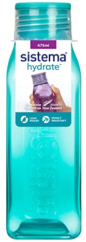 Sistema Bouteille d'eau carrée | 475 ml | Bouteille d'eau sans BPA | Bouchon étanche | Bords antidérapants | Coloris assortis