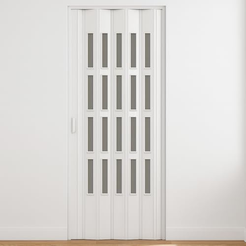 HD CASA Porta a Soffietto Modello Extra Standard, in PVC con Vetri Trasparenti, Reversibile e Regolabile in Altezza e Lunghezza, Fai da Te, Made in Italy, arredo casa, Bianco 82x210 cm
