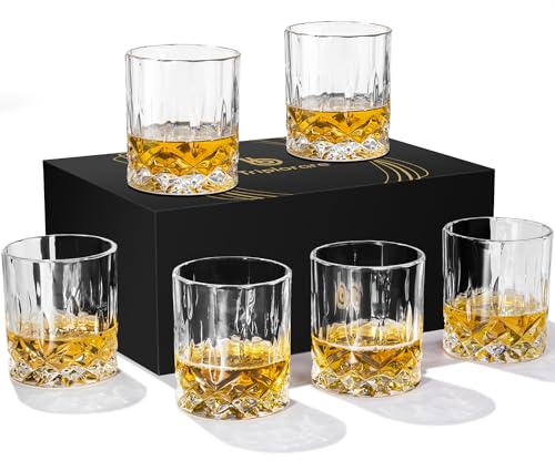 Triplorare Whiskey Glasses - Set of 6, 11 oz Old-Fashioned & Rock Glasses for Scotch, Rum, Bourbon & More
