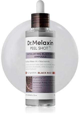 Dr.Melaxin Peel Shot Glow Black Rice Peeling Ampoule – AHA BHA Daily Chemical Exfoliant with Rice Water & Niacinamide, Glass Skin Texture for Dead Skin & Dull Complexion, Korean Skincare 2.7 fl.oz