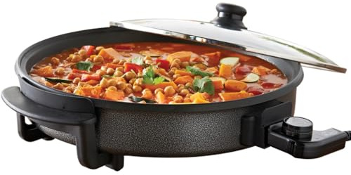 Quest 40cm Multi-Function Electric Cooker Pan with Lid/Adjustable Thermostatic Control/Non-Stick Aluminium Electric Frying Pan / 40 x 40cm Surface/Detachable Power Cable For Serving