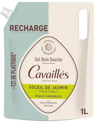 Cavaillès Gel Bain Douche Soleil de Jasmin Éco Recharge 1L pour Peaux Sensibles