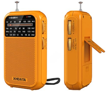XHDATA D220 Portable Battery Radio Shortwave FM AM Radios Battery Powered Radio (AA), World Receiver with Excellent Reception and Speaker, Suitable for Camping and Walking, Easy to Use(Yellow)
