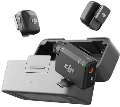 DJI Mic Mini (2 TX + 1 RX + Charging Case), Wireless Lavalier Microphone, Detail-Rich Audio, 48h Use, Noise Cancelling, Automatic Limiting, Bluetooth Microphone for Camera/iPhone/Android, Vlog