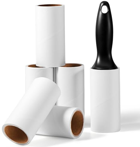 Vinabo Rouleau Adhesif Vetement, Brosse Anti Poils Animaux avec 6 Rouleaux + 1 Poignée, 360 Feuilles très Collant pour Les Poils d'animaux, Les Cheveux et Les Vêtements