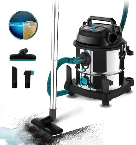Cecotec Aspirateur pour Solides et Liquides de 20 L Conga Rockstar Wet & Dry Steel MAX. 1400 W, 22 kPa, Système de Drainage, Aspirateur et Souffleur, Structure Métallique, Roues, Rayon d'Action de 5m.