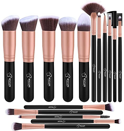 Bebestope® 16 pcs synthétique Pinceaux de maquillage professionnels Cosmétique Lot de pinceaux de fond de teint Mélange Blush Eyeliner visage Poudre