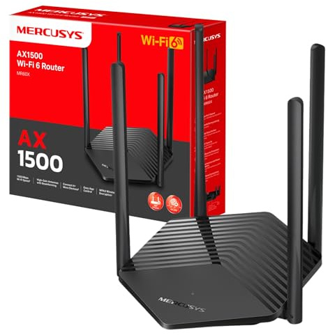 MERCUSYS MR60X Dual Band Router WiFi 6 AX1500Mbps, Gigabit Ethernet Ports, TP-Link WiFi Router, Overall Security Protection, Easy Setup, Internet Booster, WiFi Booster, App Control