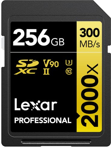 Lexar Professional 2000x 256GB SDXC UHS-II U3 V90 Gold Series Memory Card